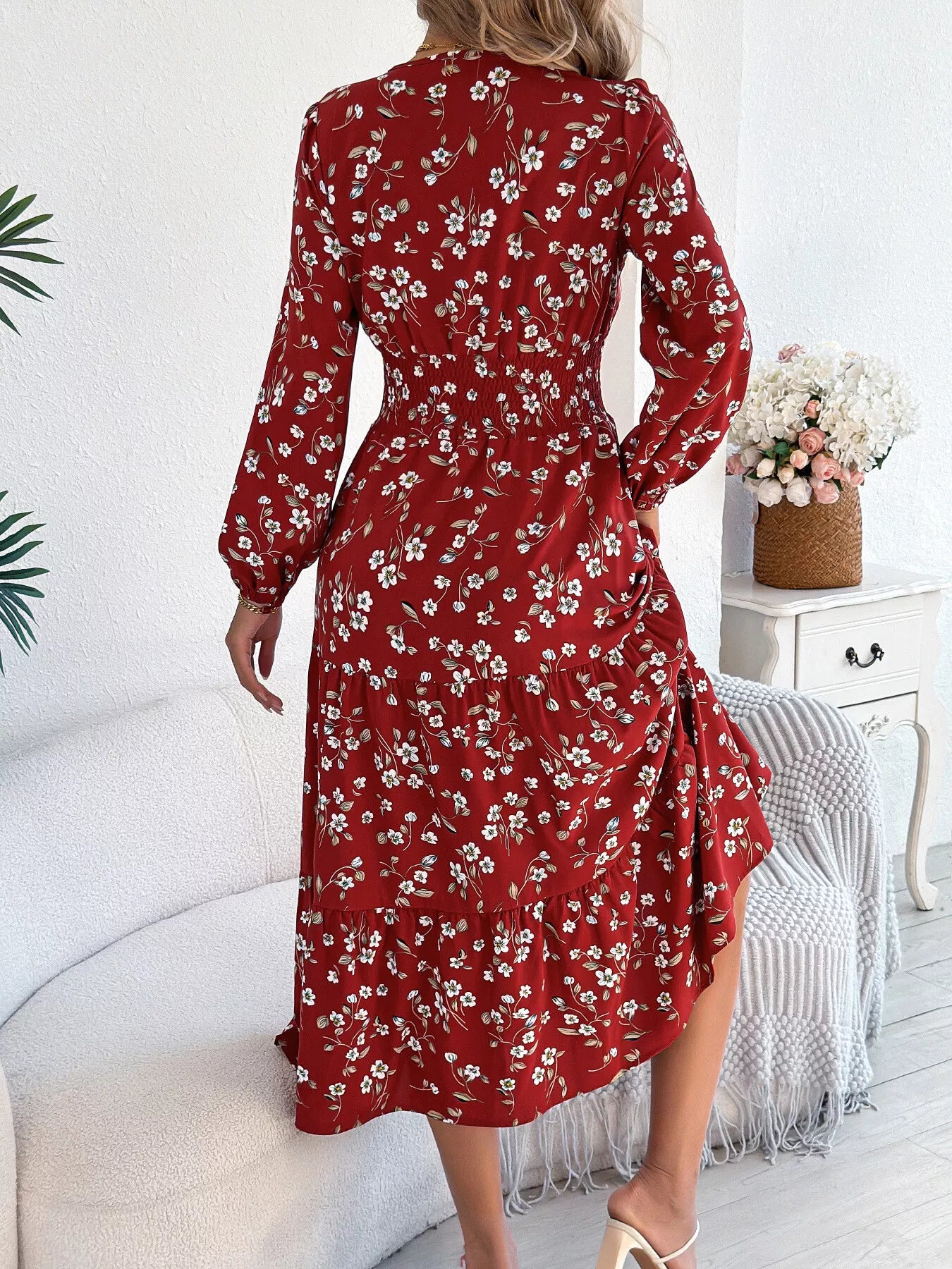 Hazel Blues® |  Floral Print Long Sleeve V-Neck Midi Dress