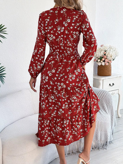 Hazel Blues® |  Floral Print Long Sleeve V-Neck Midi Dress