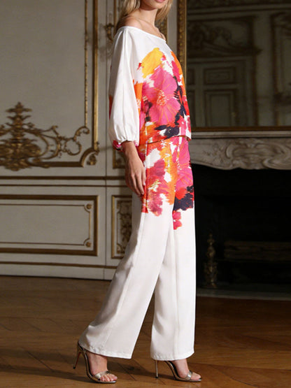Hazel Blues® |  Floral Print Off-Shoulder Top and Pants Set