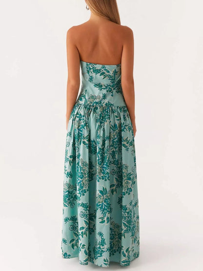 Hazel Blues® |  Ruched Printed Tube Maxi Dress