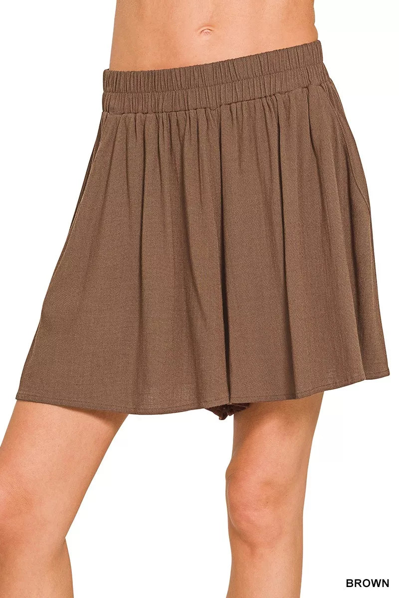 Hazel Blues® |  Zenana Woven Elastic Band Shorts With Pocket