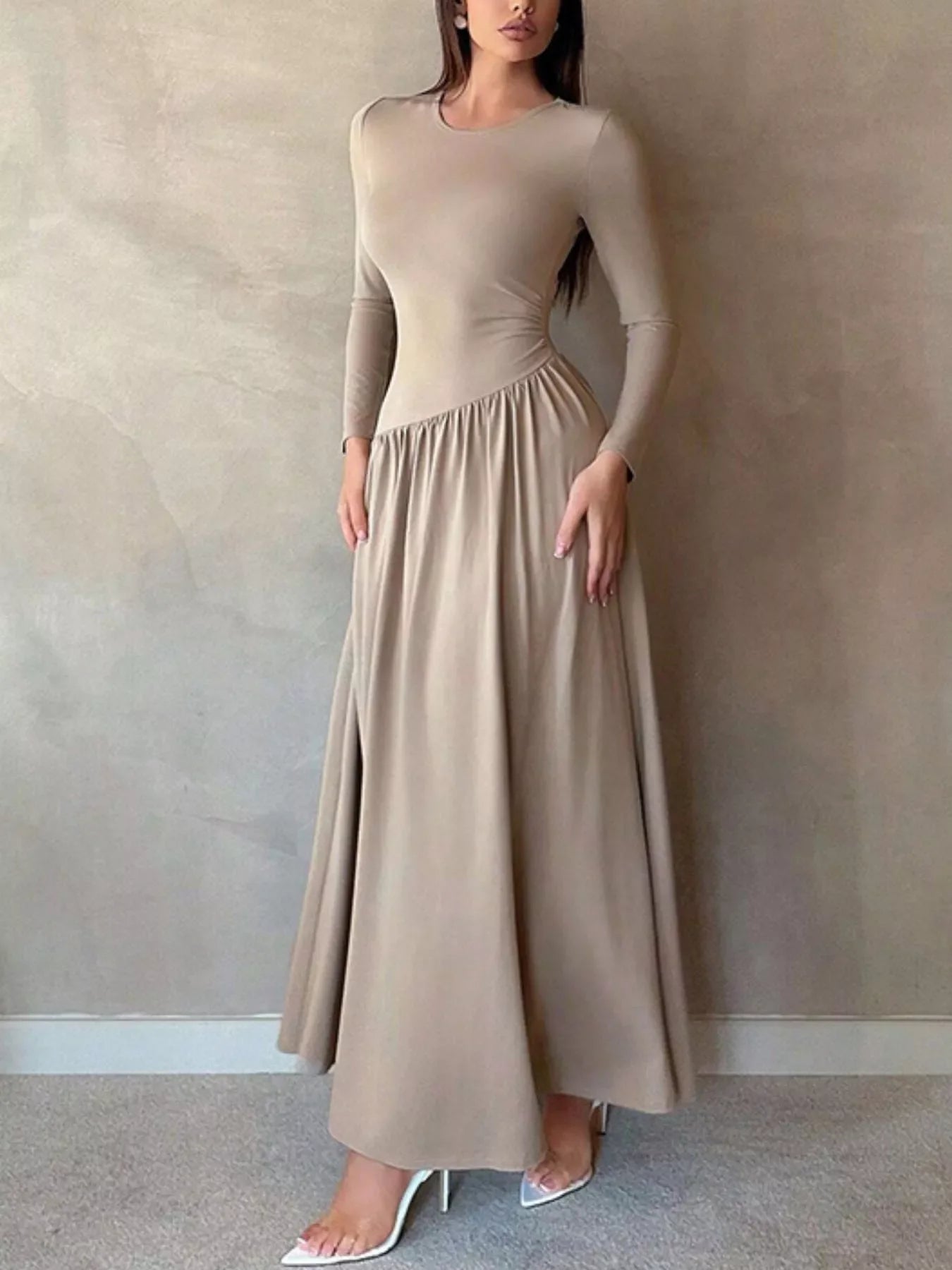 Hazel Blues® |  Long Sleeve Ruched A-Line Maxi Dress