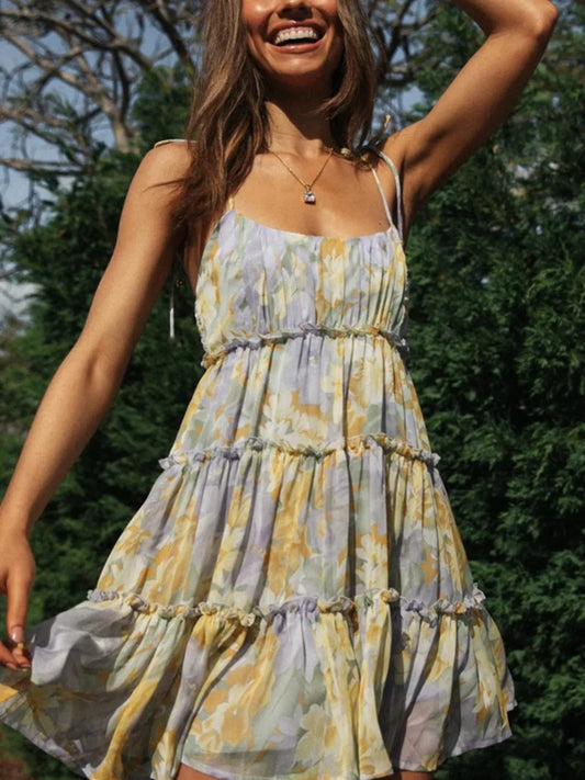 Hazel Blues® |  Floral Print Ruffle Tiered Mini Dress