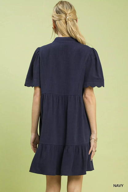 Hazel Blues® |  Umgee Linen Tiered Babydoll Dress with Scalloped Sleeves
