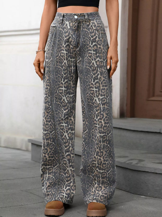 Hazel Blues® |  Leopard Wide Leg High Waist Jeans