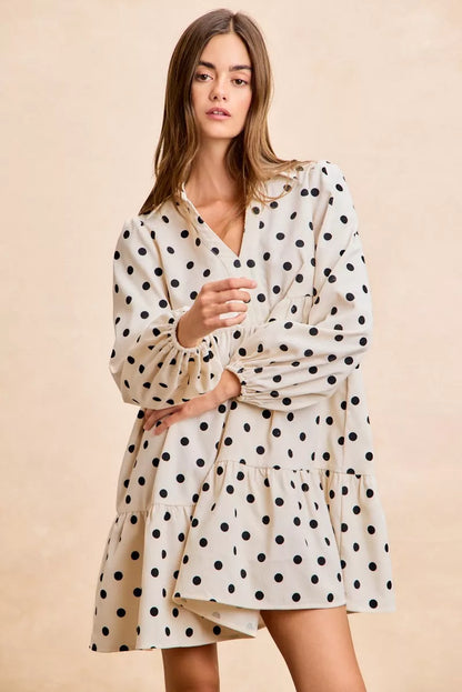 Hazel Blues® |  BiBi Polka Dot Corduroy Collared V Neck Dress