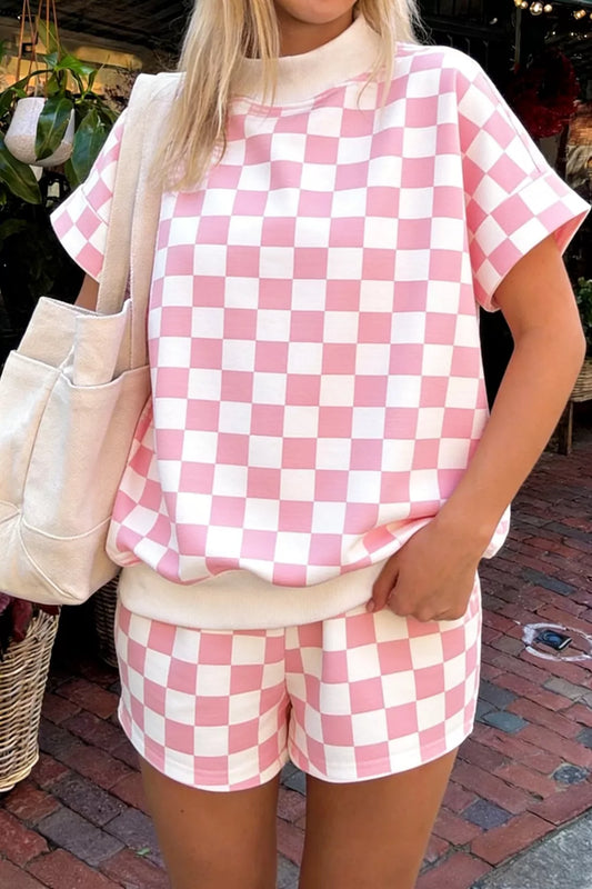 Hazel Blues® |  Checkerboard Short Sleeve Tee and Shorts Set