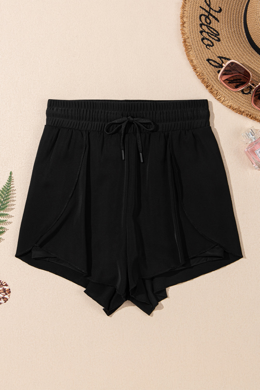 Hazel Blues® | Black High Waisted Drawstring 2-in-1 Side Pocket Color Block Bikini Shorts