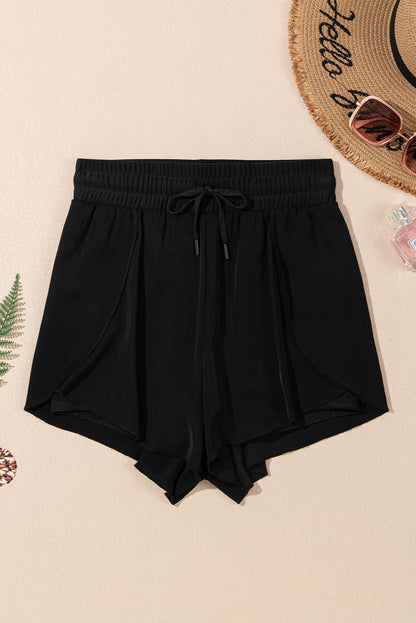 Hazel Blues® | Black High Waisted Drawstring 2-in-1 Side Pocket Color Block Bikini Shorts