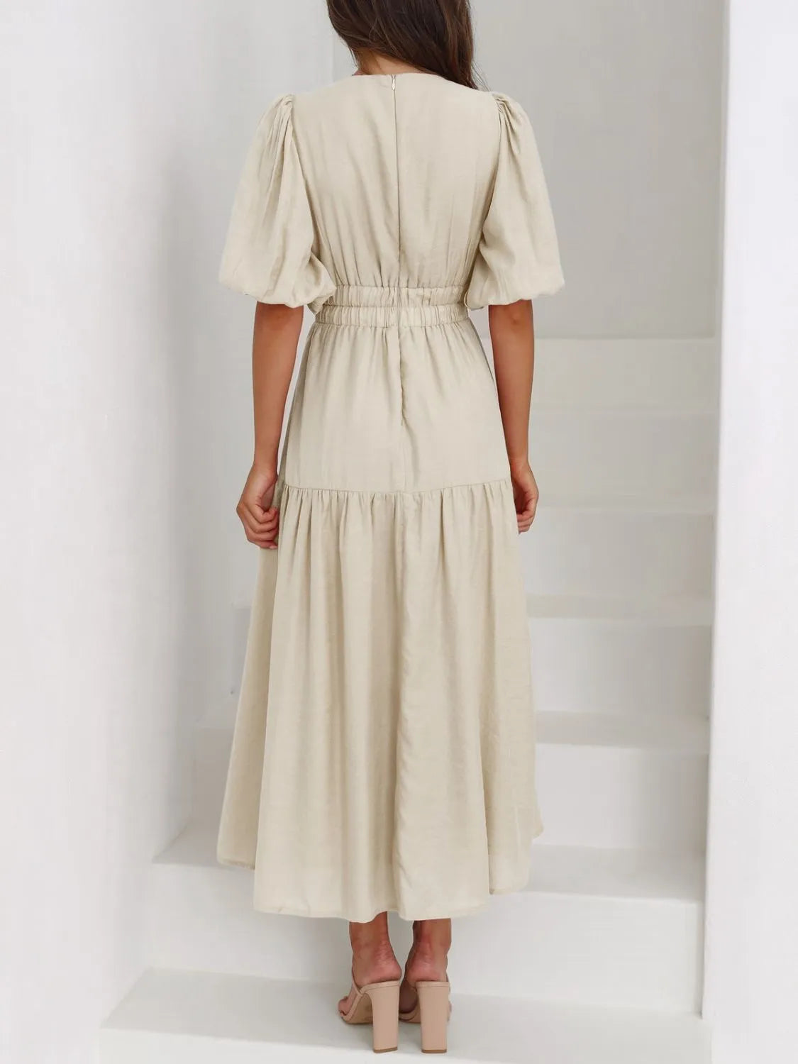 Hazel Blues® |  V-Neck Puff Sleeve Midi Dress