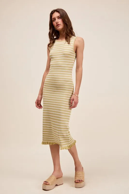 Hazel Blues® |  SO ME Stripe Sleeveless Sweater Knit Maxi Dress With Ruffled Hem