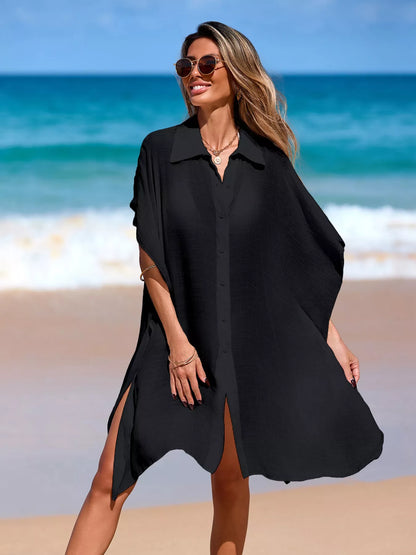 Hazel Blues® | Relaxed Fit Button Up Cover-Up Dress