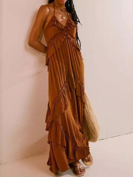 Hazel Blues® |  Ruffled Halter Neck Maxi Dress