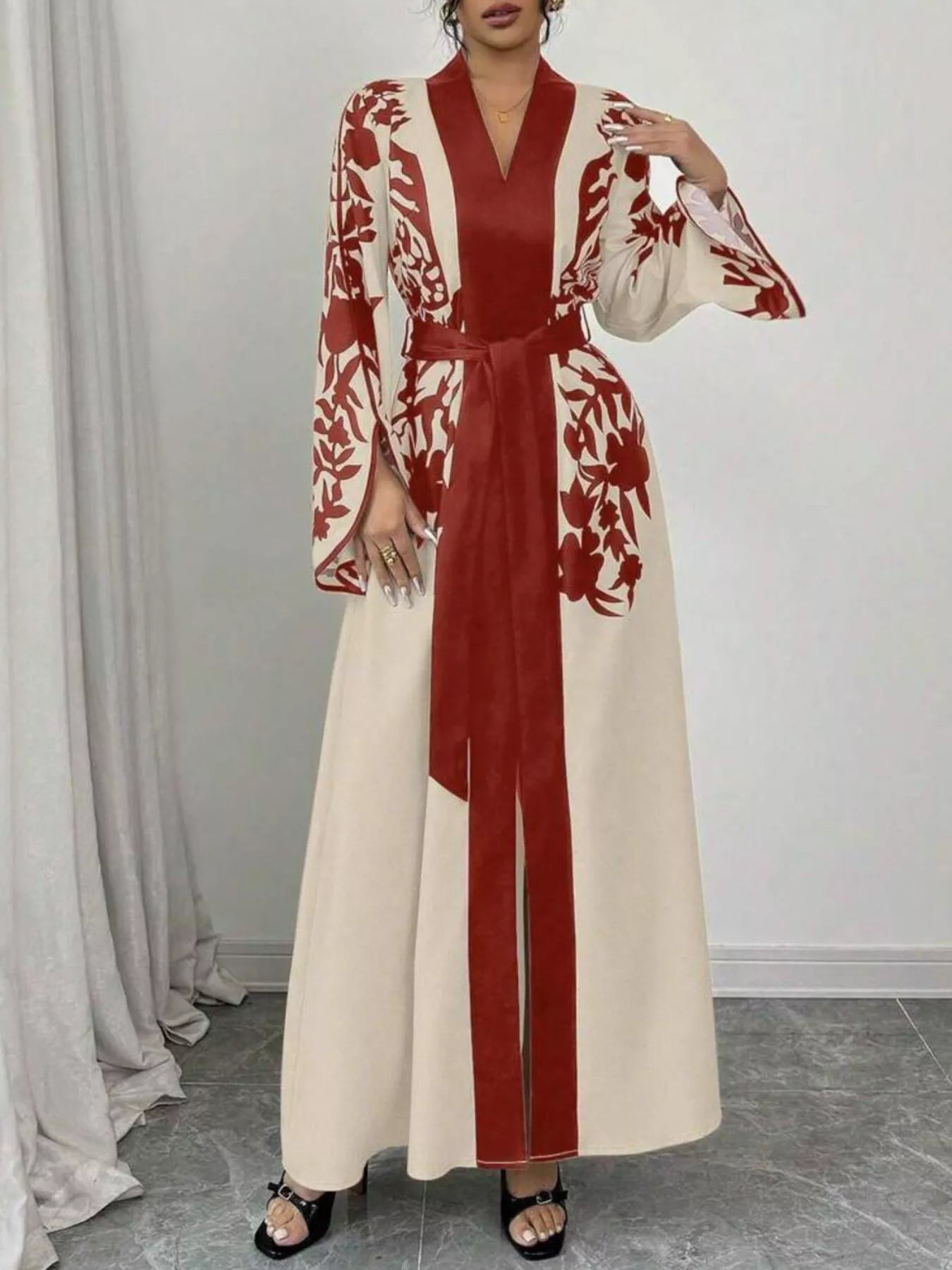 Hazel Blues® |  Printed Tie Waist Maxi Dress