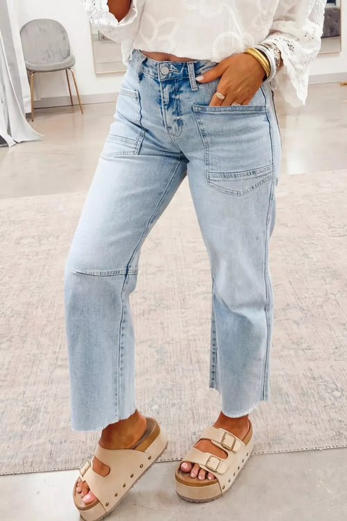 Hazel Blues® |  Light Wash Utility Pocket Straight Leg Jeans
