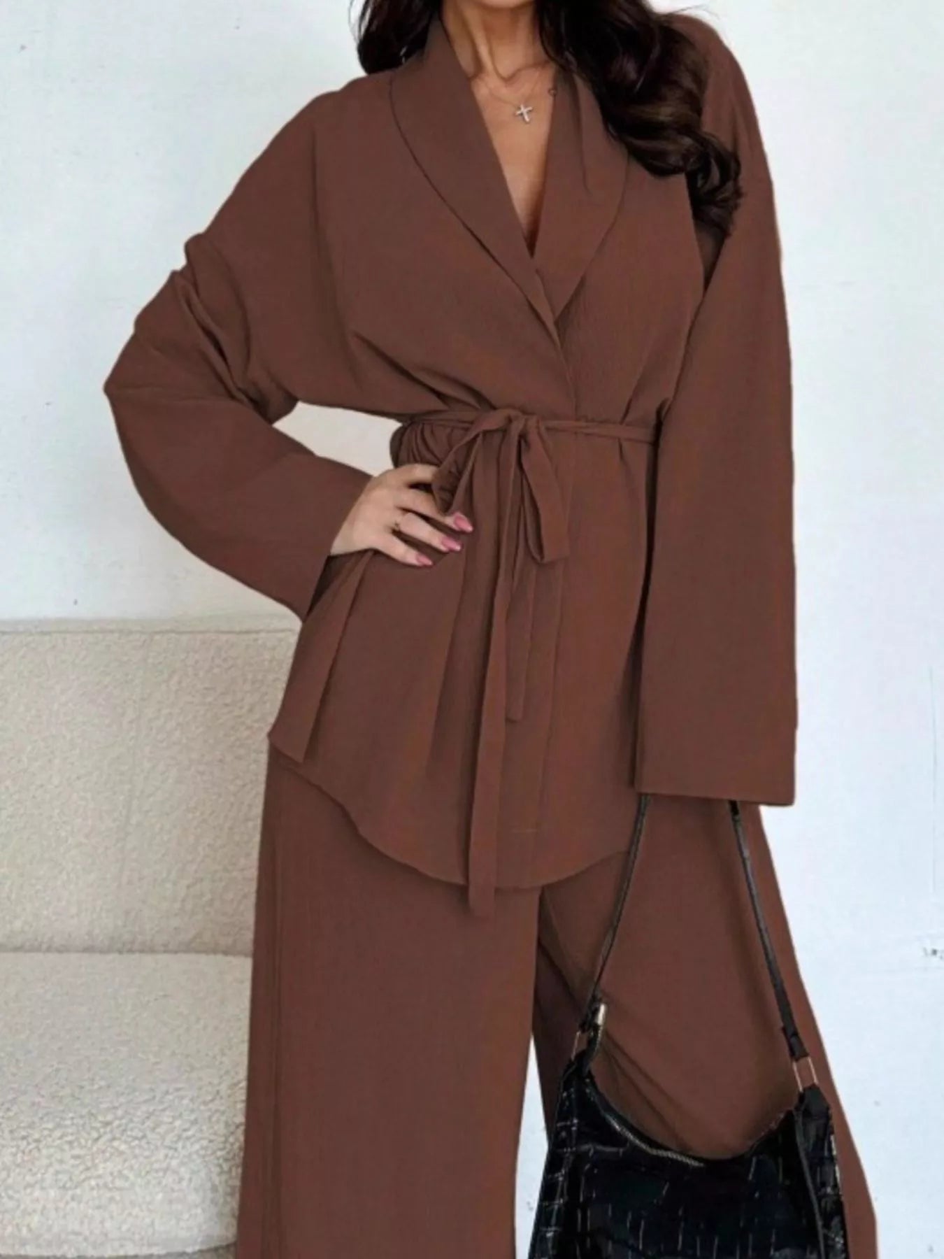 Hazel Blues® |  Front Tied Shirt and Wide-Leg Pants Set