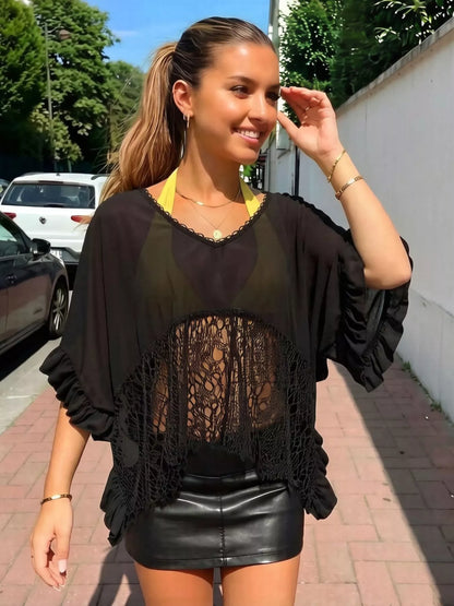 Hazel Blues® | Lace Trim Flowy Cover-Up