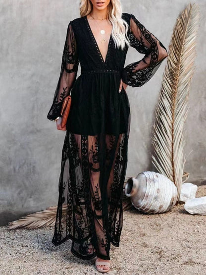 Hazel Blues® |  Floral Lace Slit Maxi Dress