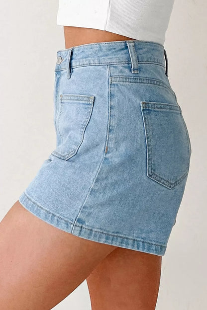 Hazel Blues® |  High Rise Patch Pocket Denim Shorts
