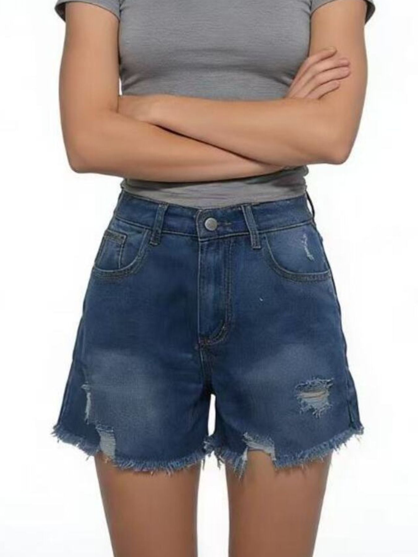 Hazel Blues® |  Distressed Frayed Hem Denim Shorts