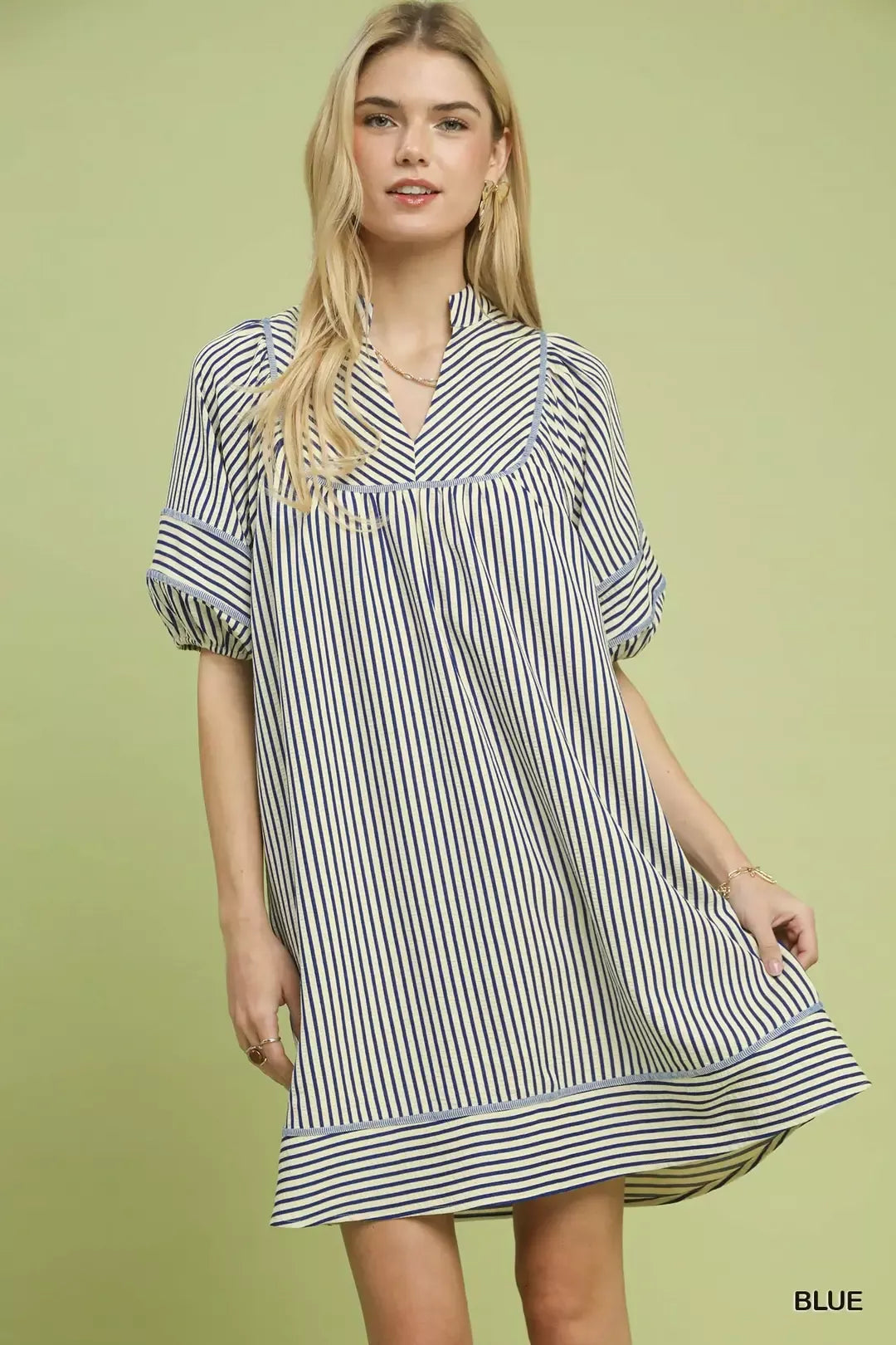 Hazel Blues® |  Umgee Striped Puff Sleeve Shift Dress
