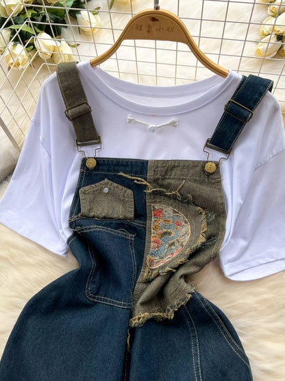 Hazel Blues® |  Short Sleeve T-Shirt and Denim Overall Dress Set