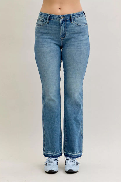 Hazel Blues® | Judy Blue Mid Rise Slim Bootcut Tummy Control Release Hem Jeans
