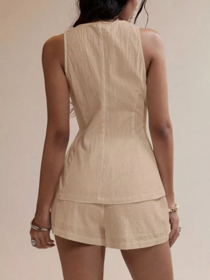 Hazel Blues® |  Button-Down Sleeveless Top and Shorts Set