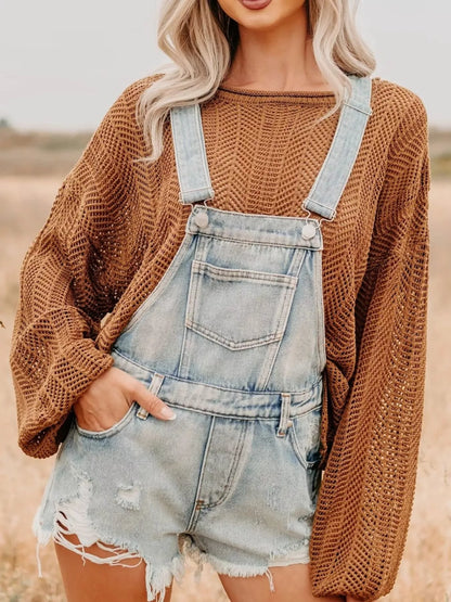 Hazel Blues® |  Distressed Denim Overalls Shorts