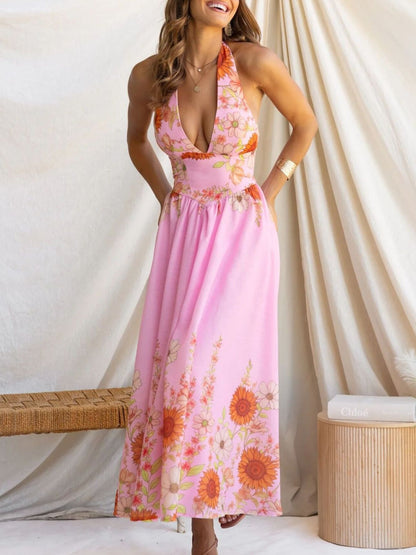 Hazel Blues® |  Floral Print Halter Neck Maxi Dress