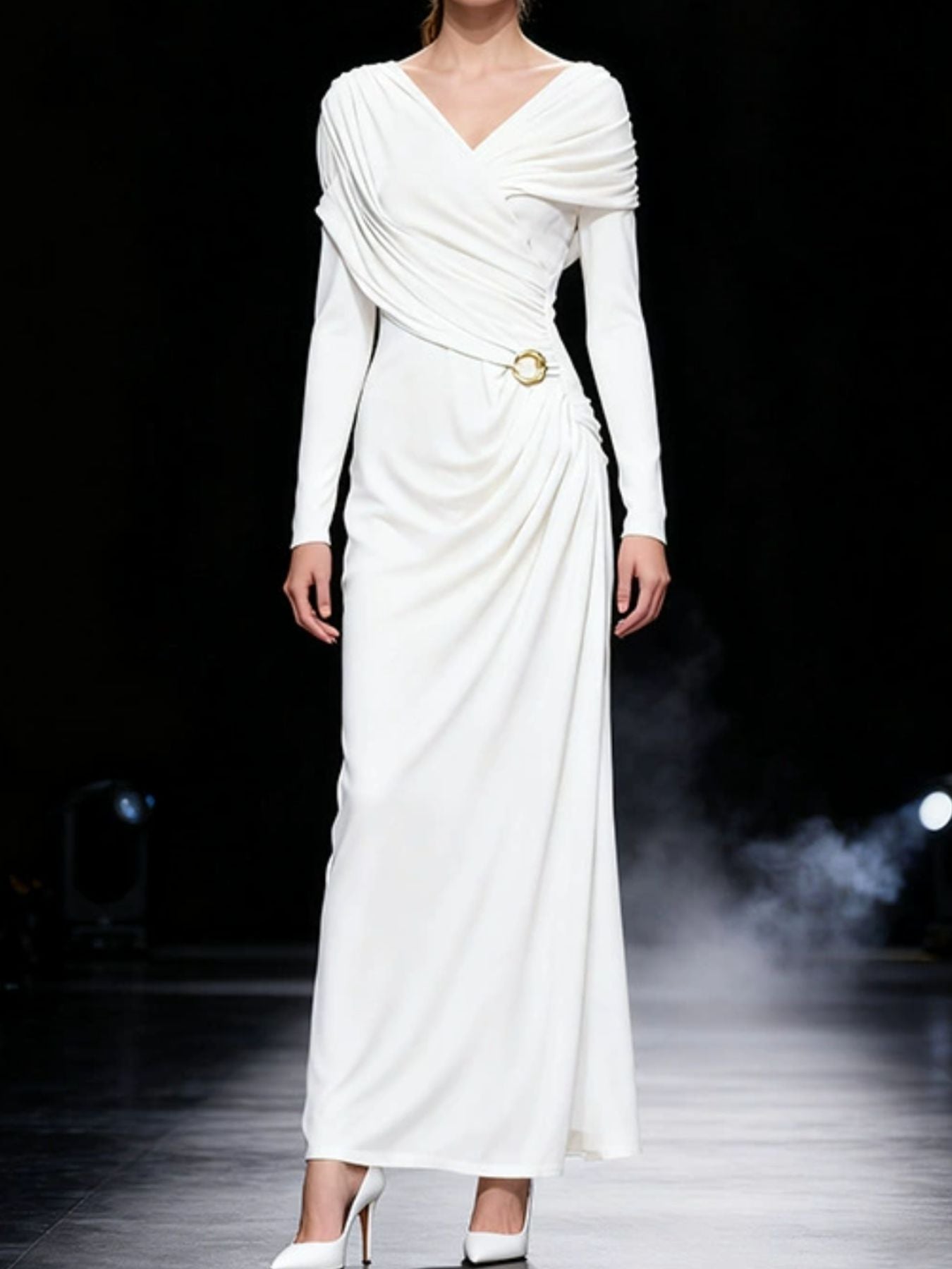 Hazel Blues® |  Ruched Draped Long Sleeve Maxi Dress