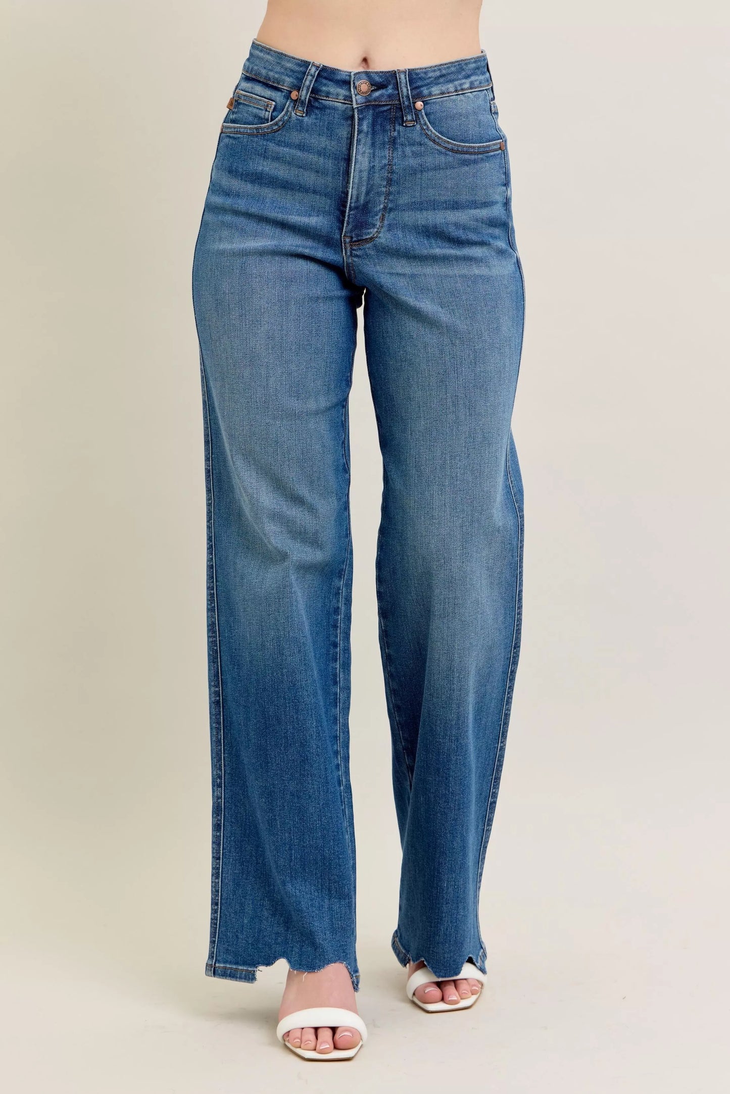 Hazel Blues® | Judy Blue High Waist Tummy Control Chew Hem Destroy Wide Jeans