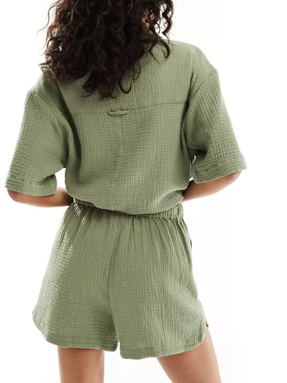 Hazel Blues® |  Relaxed Fit Button Up Shirt & Shorts Set