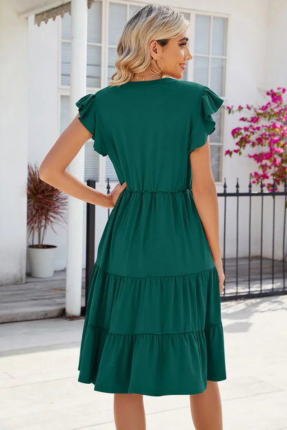 Hazel Blues® |  Ruched Notched Cap Sleeve Dress