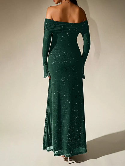 Hazel Blues® |  Glitter Off-Shoulder Maxi Dress