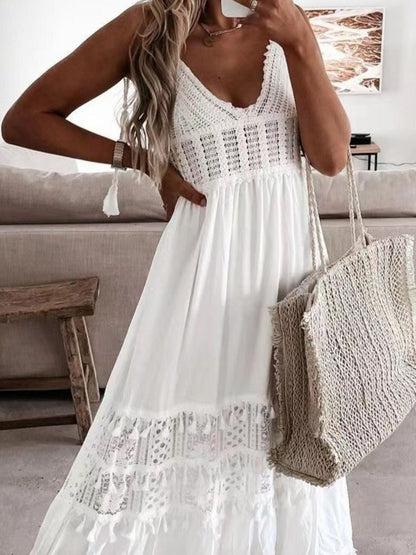 Hazel Blues® | Bohemian Crochet Trimmed Cami Dress with Tassel Trim