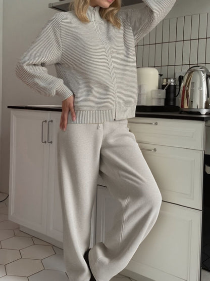 Hazel Blues® |  Casual Knit Zip-Up Cardigan and Wide-Leg Pants Set