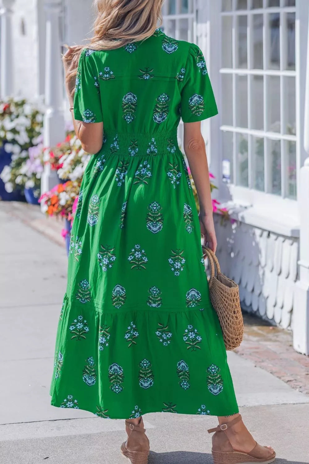 Hazel Blues® |  Floral Print Smocked Waist Maxi Dress