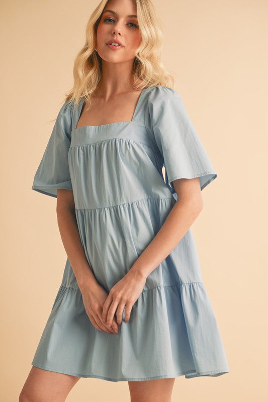 Hazel Blues® |  Aemi + Co Square Neck Half Sleeve Tiered Dress