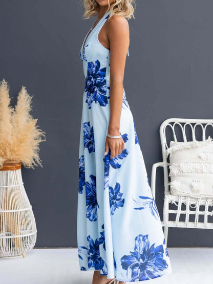 Hazel Blues® |  Floral Print Halter Neck Maxi Dress