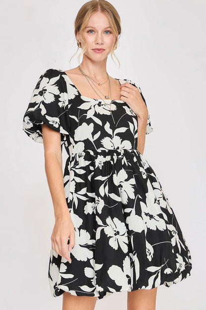 Hazel Blues® | Umgee Two Tone Floral Print Babydoll Dress