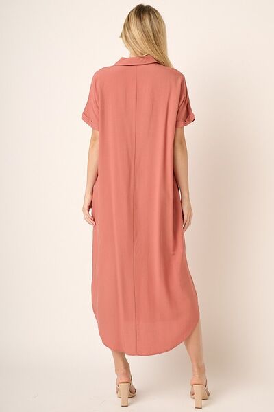Hazel Blues® |  Mittoshop Collared Neck Dolman Short Sleeve Midi Shirt Dress