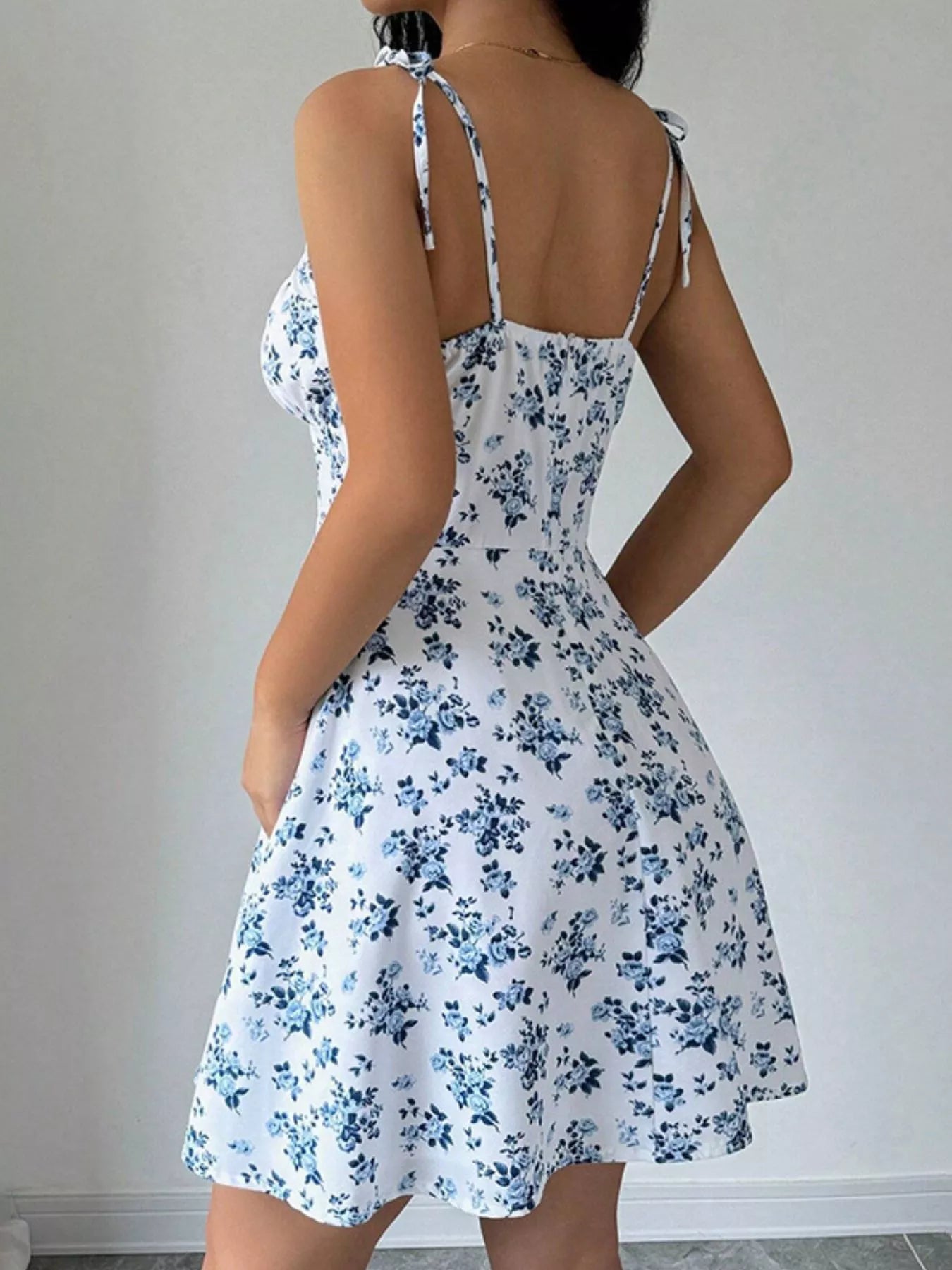 Hazel Blues® |  Floral Print Tie Strap Mini Dress