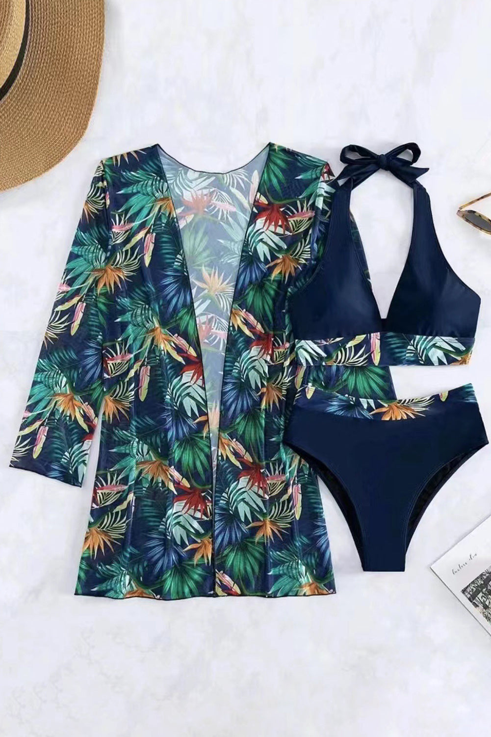Hazel Blues® | Printed Halter Neck Three-Piece Swim Set