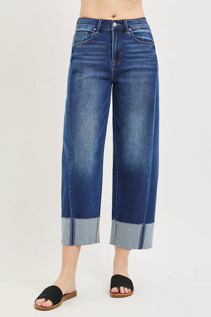 Hazel Blues® | RISEN Slouchy Crop Barrel Cuffed Jeans