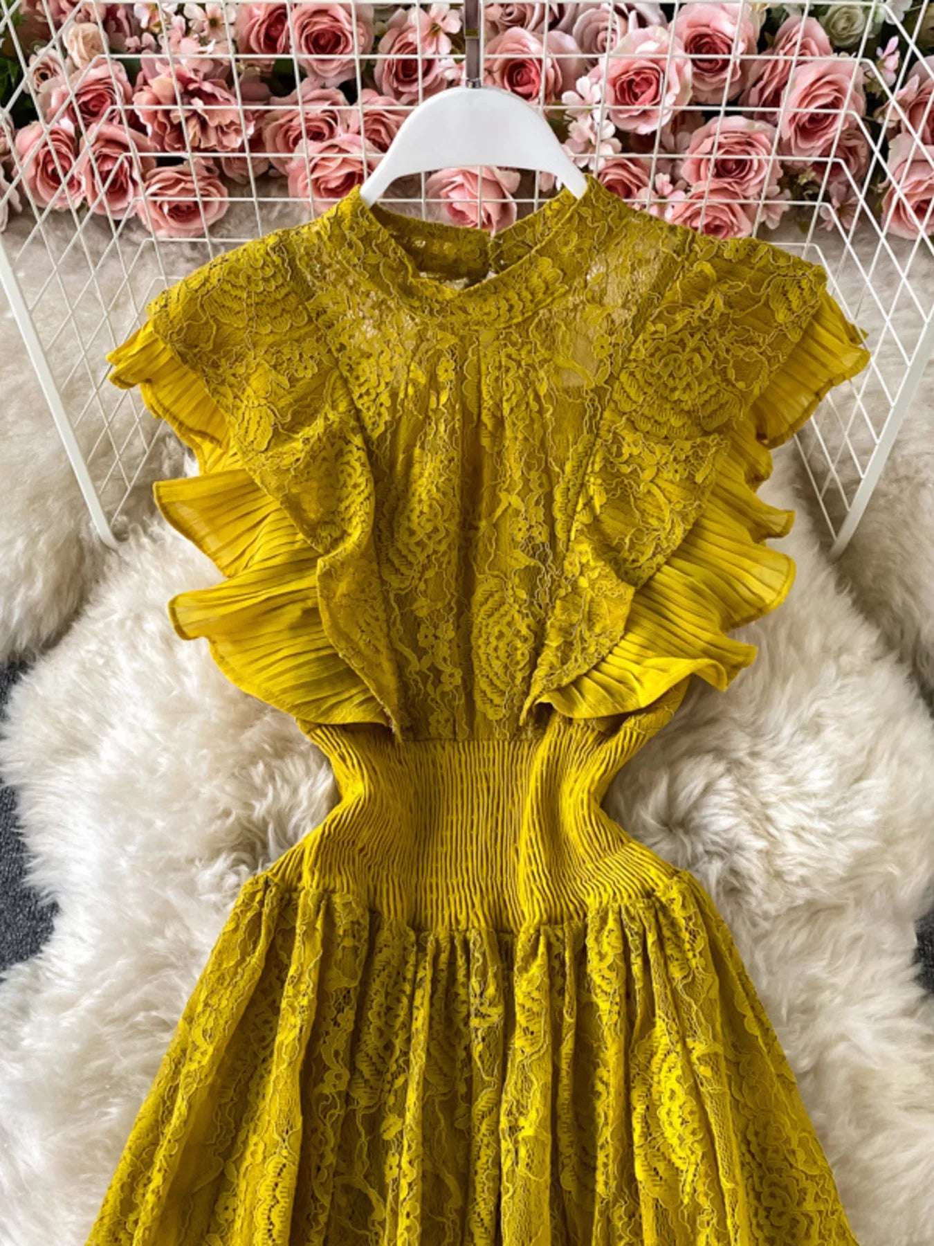 Hazel Blues® |  Ruffled Mock Neck Lace Maxi Dress