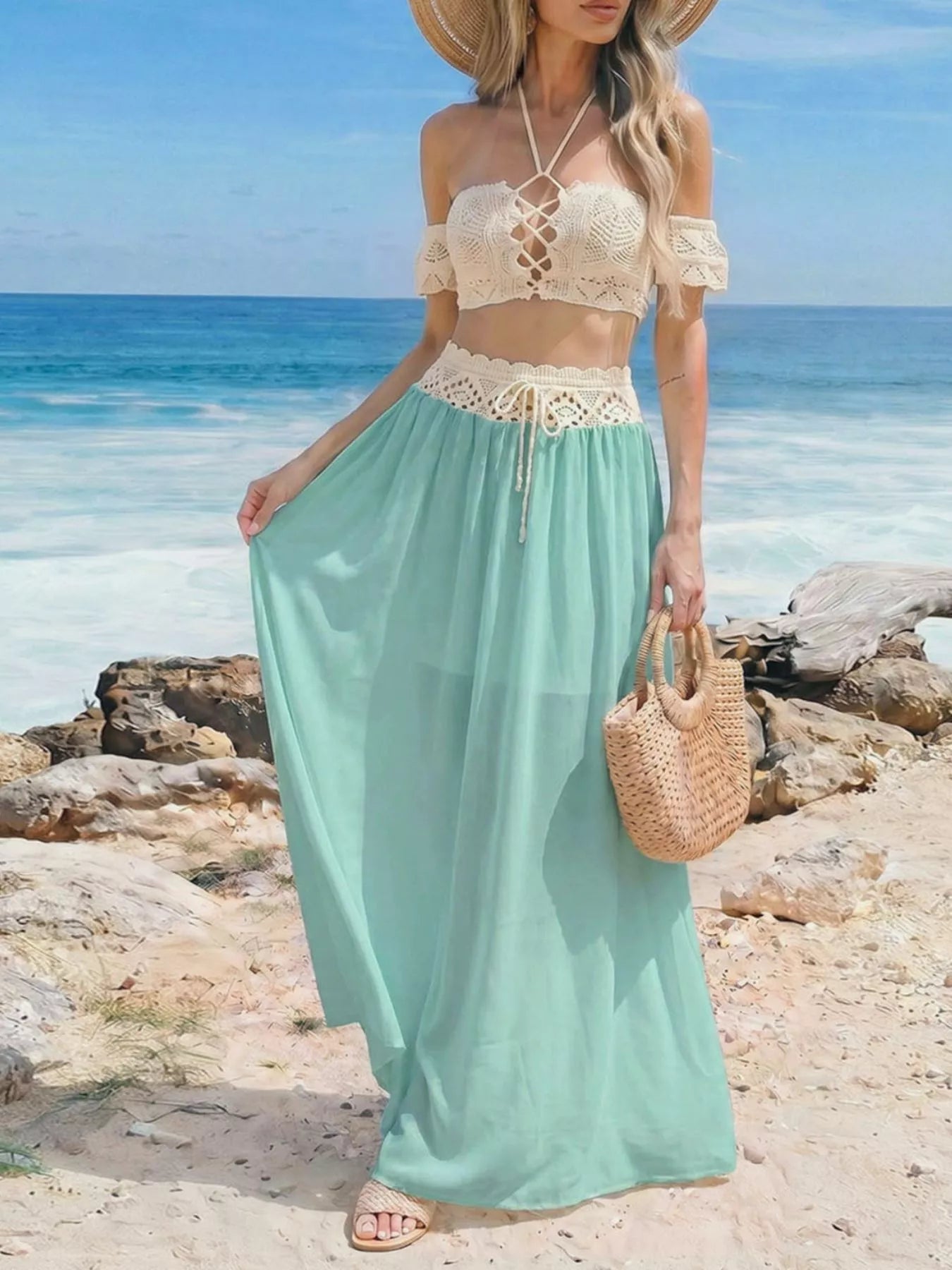 Hazel Blues® |  Crochet Top and Maxi Skirt Set