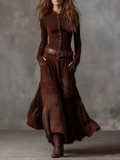 Hazel Blues® | Plaid Button Front Long Sleeve Dress