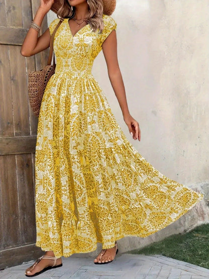 Hazel Blues® |  Printed Cap Sleeve Maxi Dress