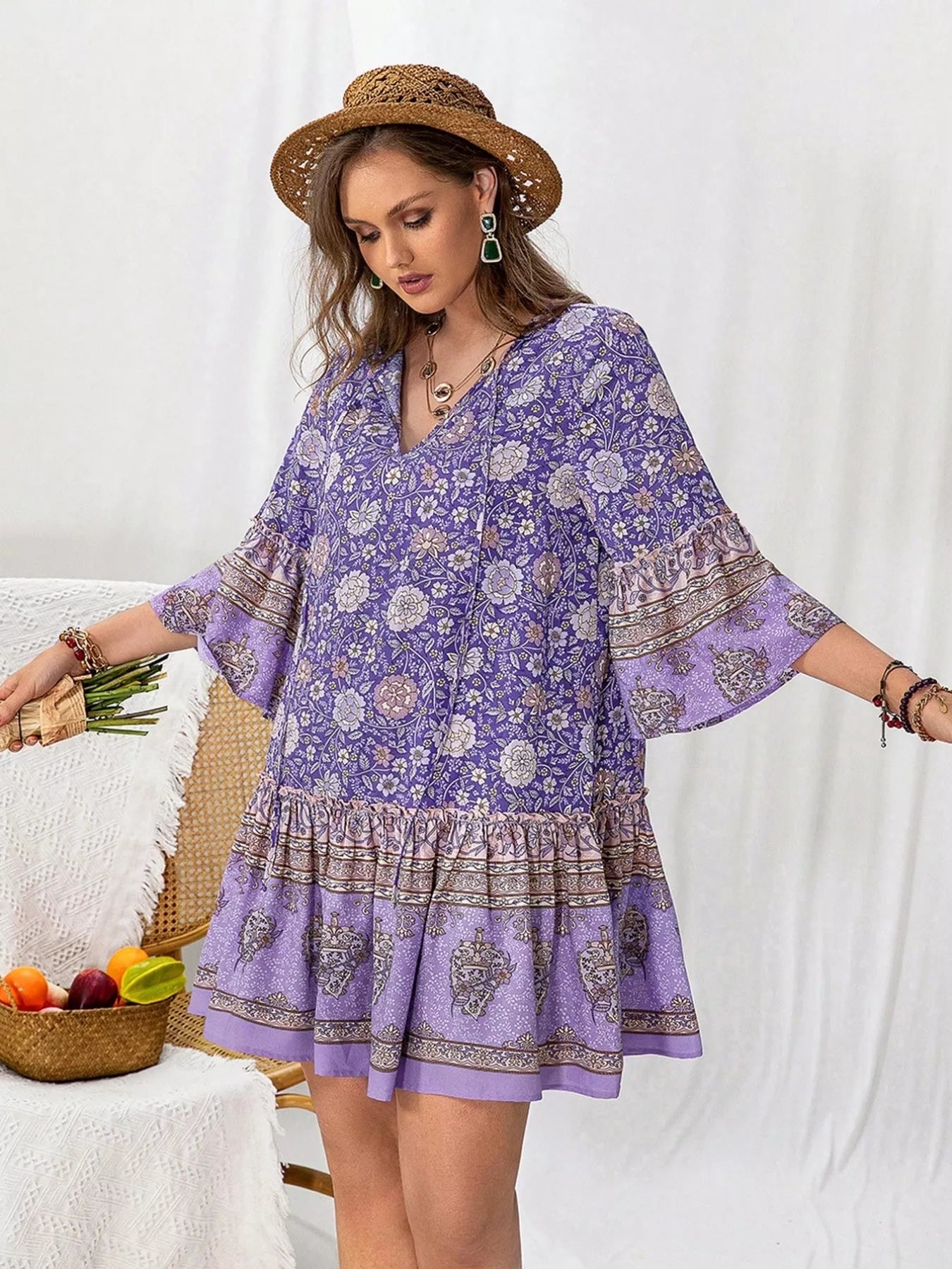 Hazel Blues® | Floral Print Ruffle Hem Mini Dress